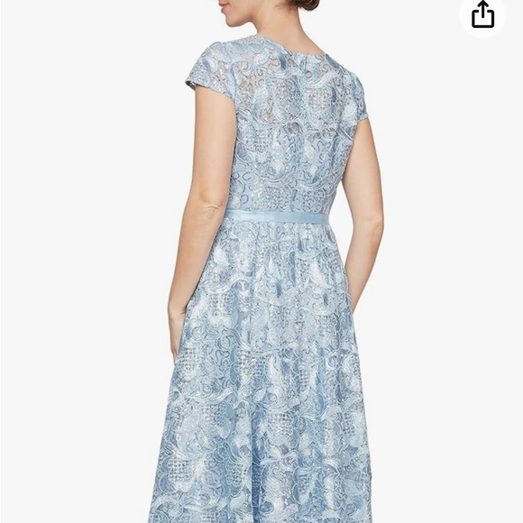 Alex Evening Women A-line Stretch Embroidered Dress with Tie Belt. - Picture 2 of 7